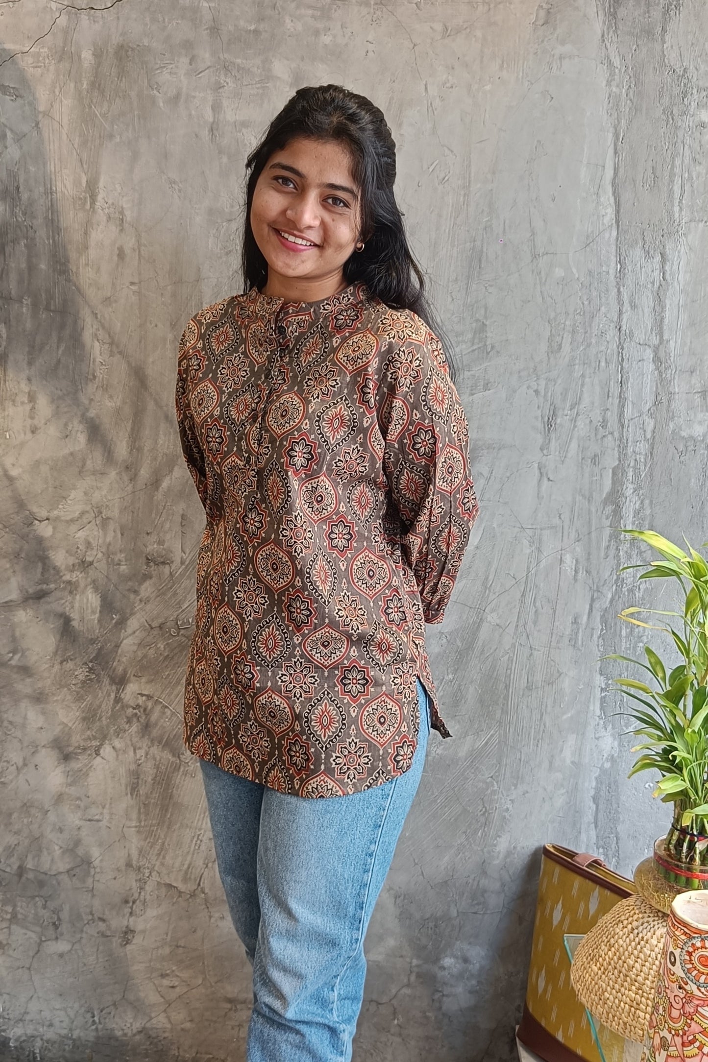 Brown Ajrakh Short Top