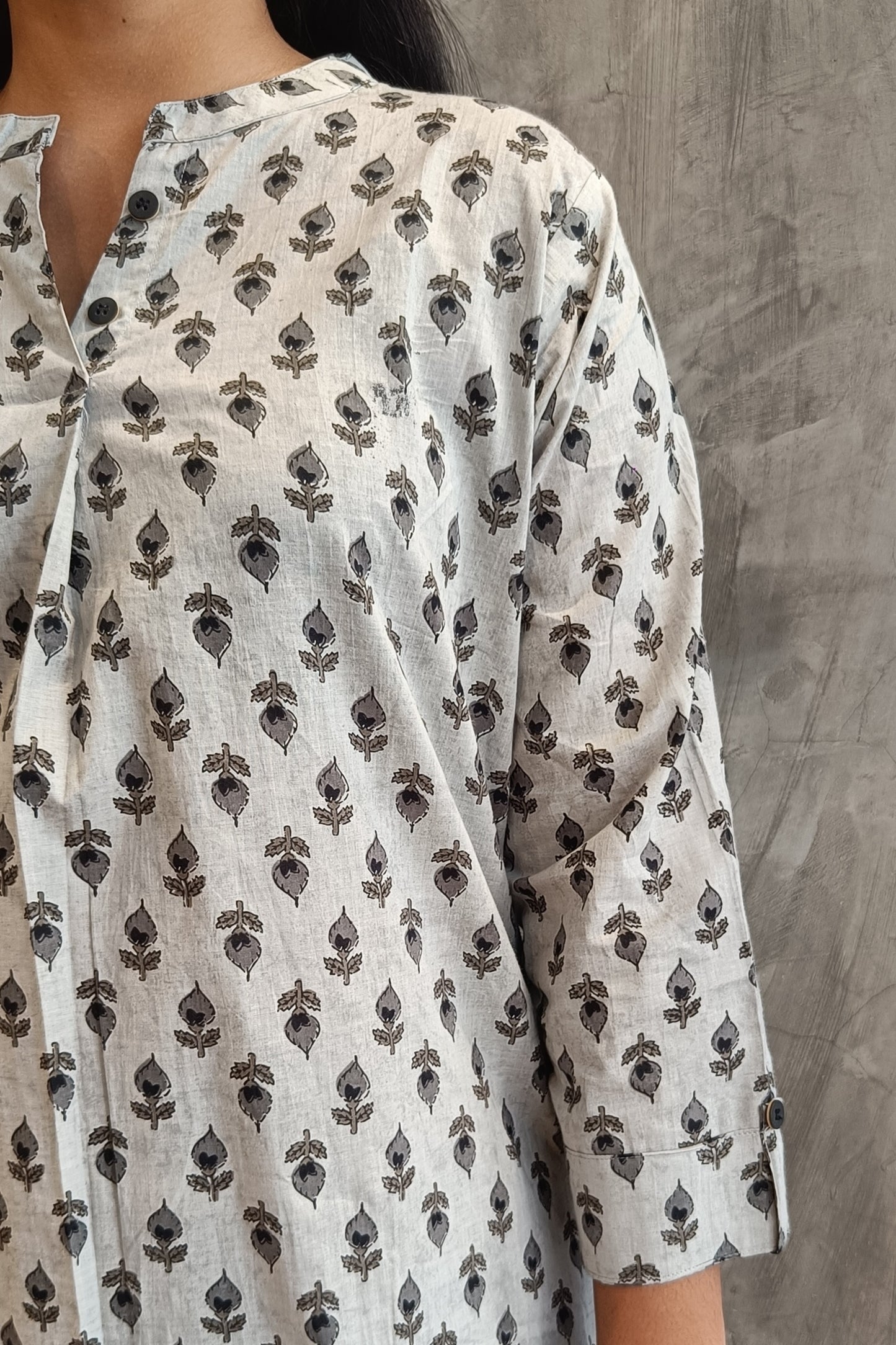 White Butti Printed Short Top.
