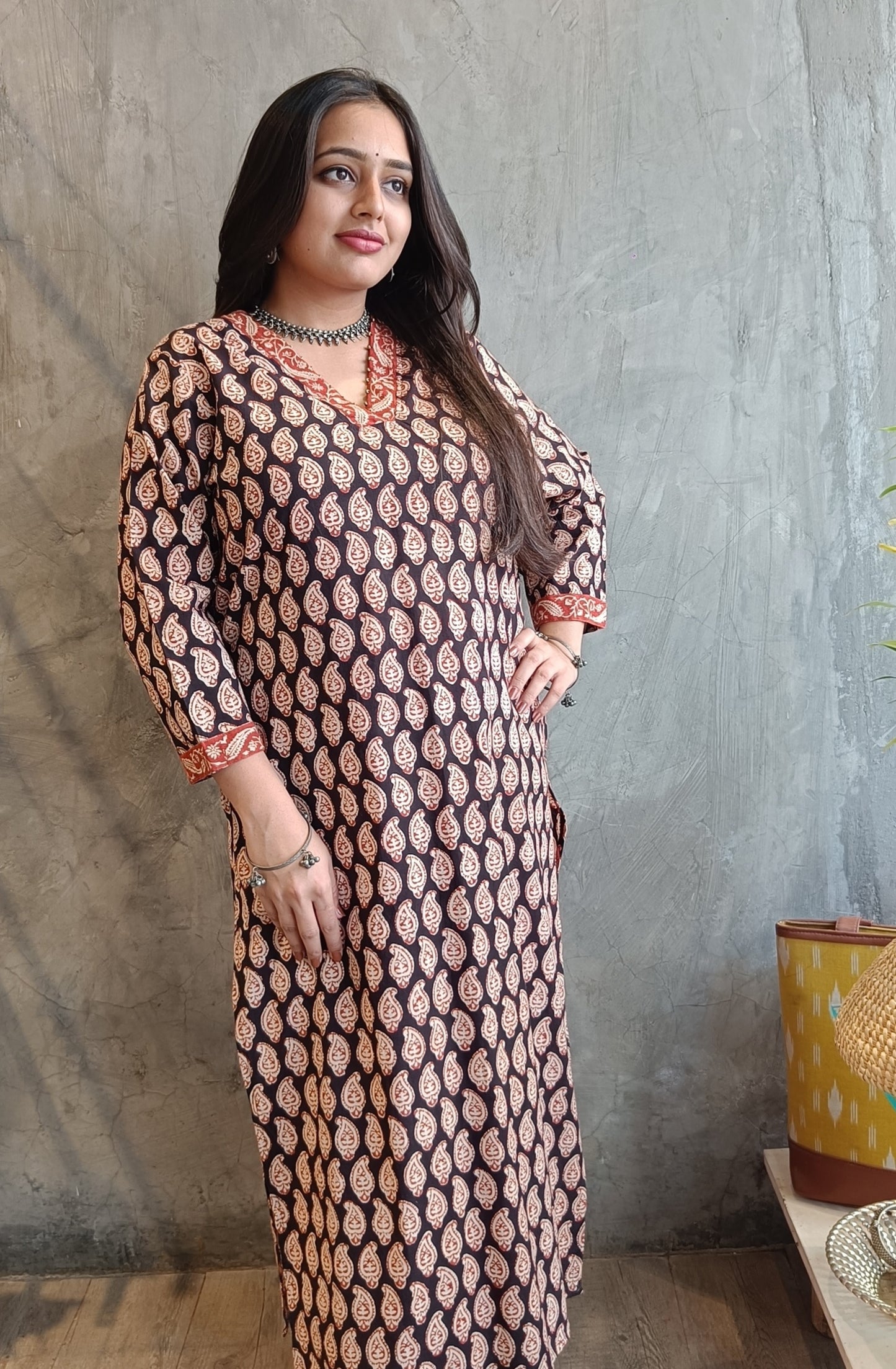 Black Block Print Bagru Kurti