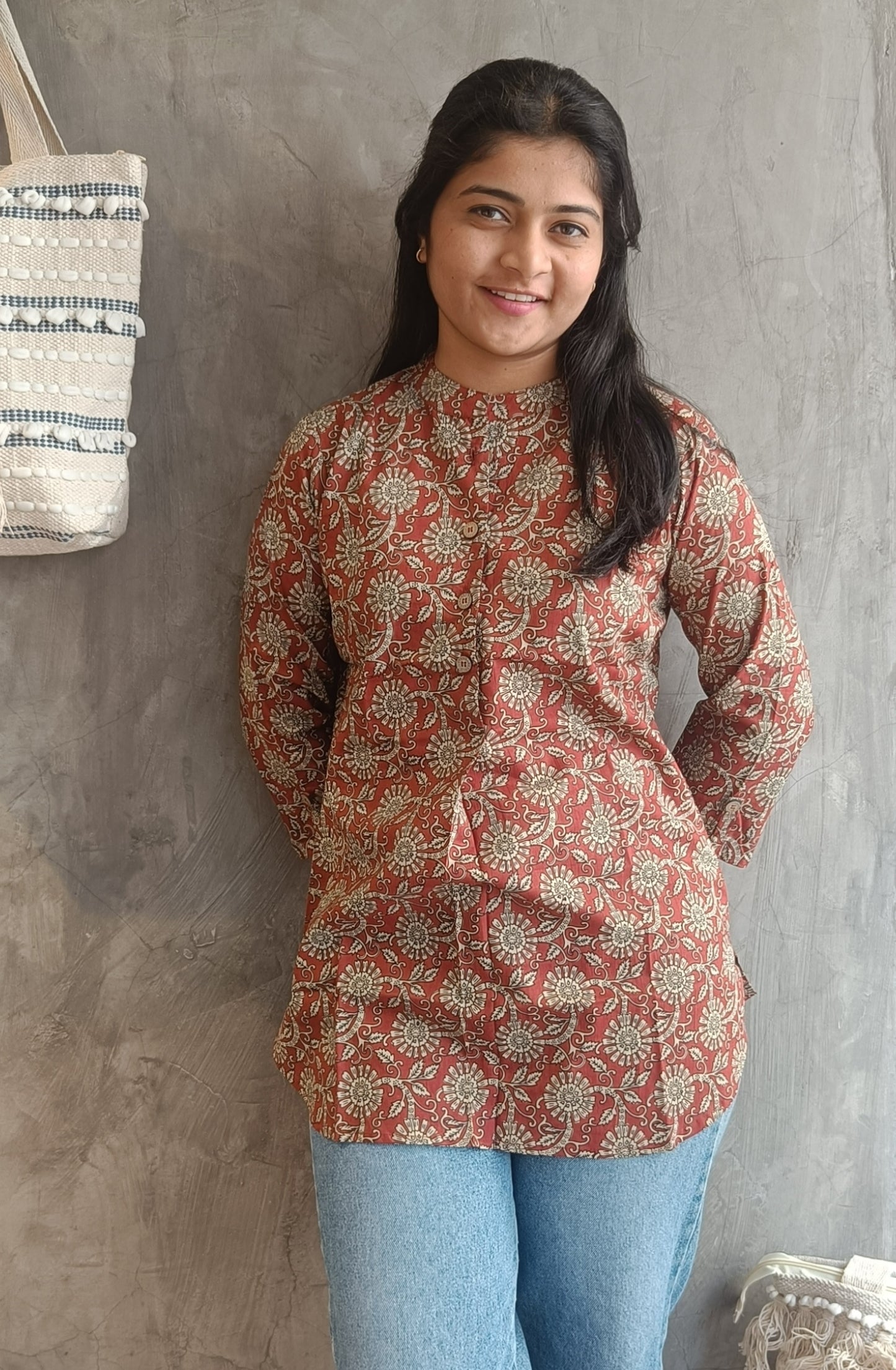 Rust Maroon Floral Plated Short Top