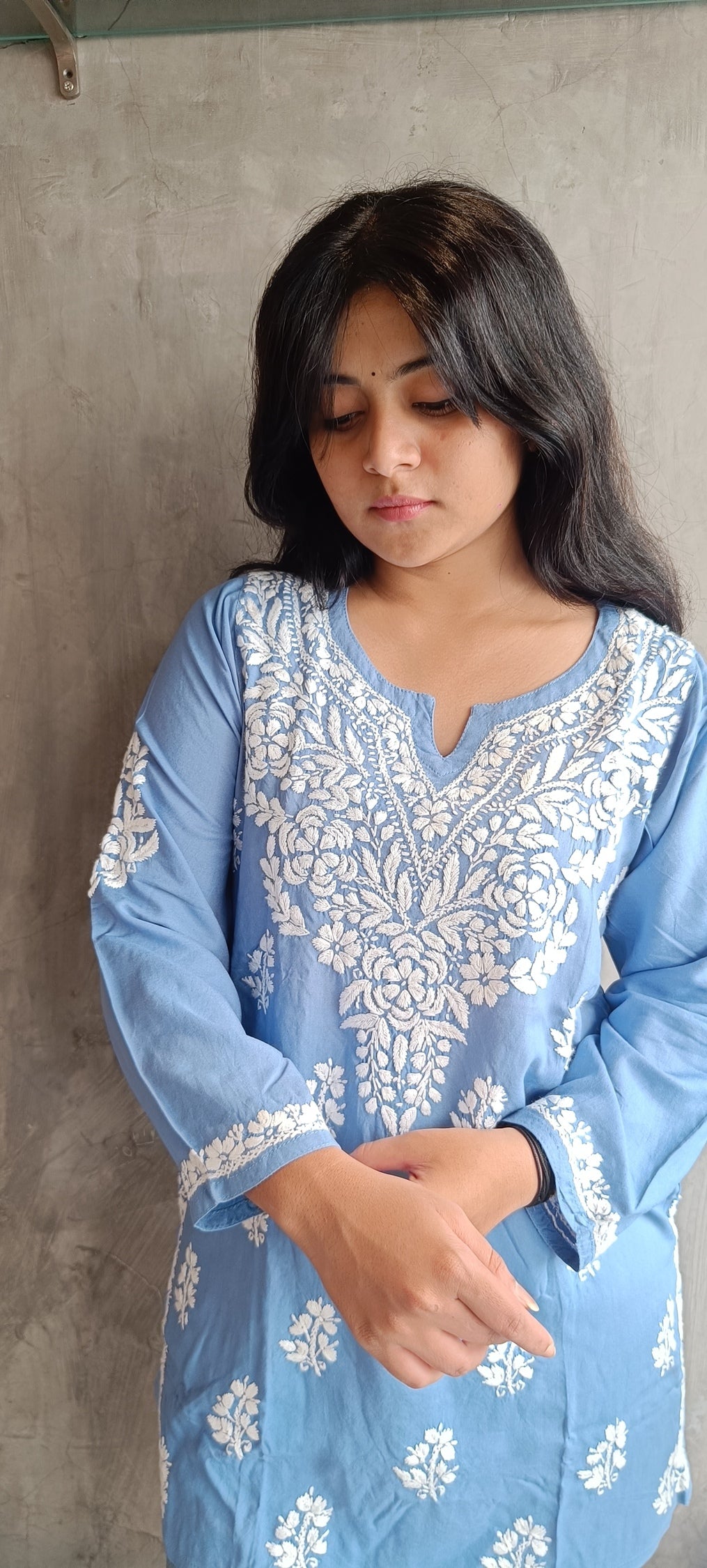 Ice Blue Chikankari Short Top