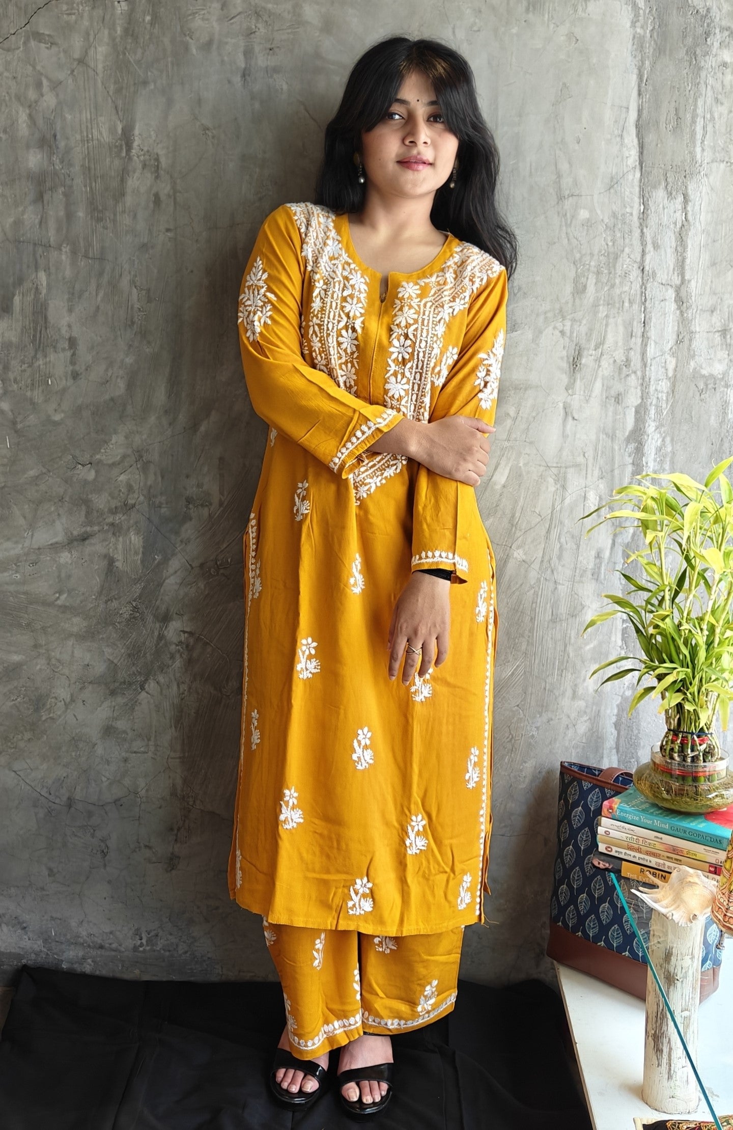 Musterd Yellow Chikankari Co-or Set