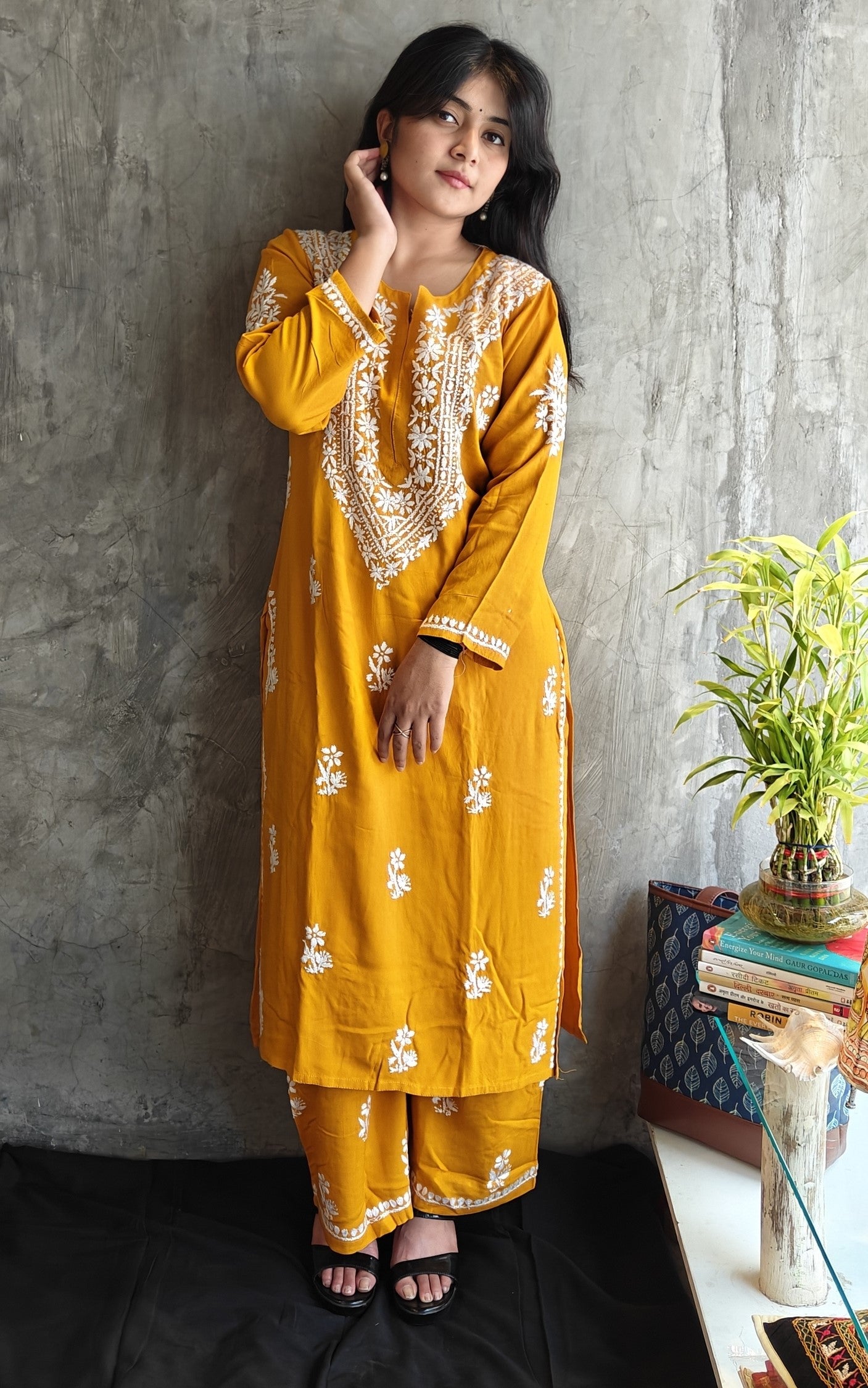 Musterd Yellow Chikankari Co-or Set
