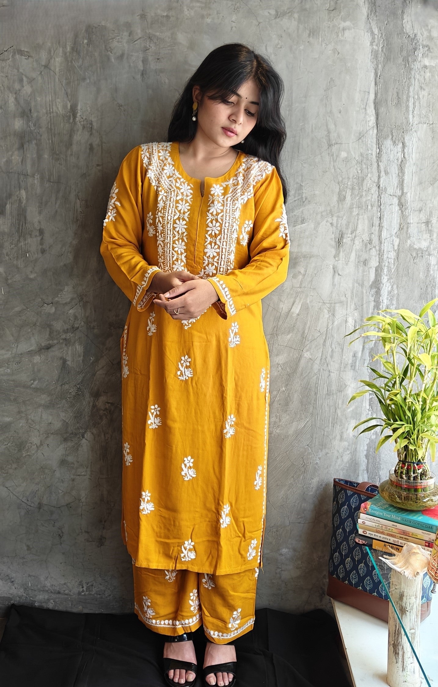 Musterd Yellow Chikankari Co-or Set