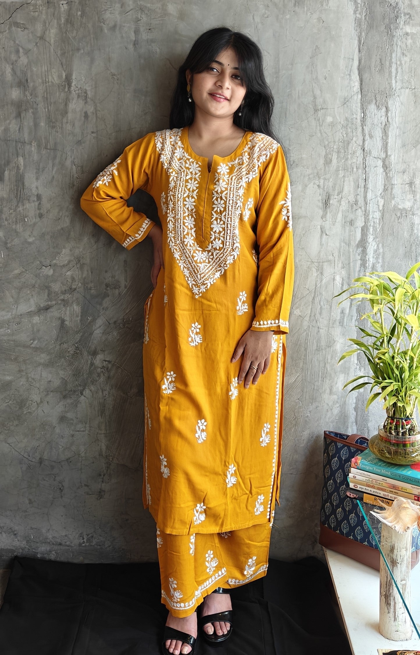 Musterd Yellow Chikankari Co-or Set