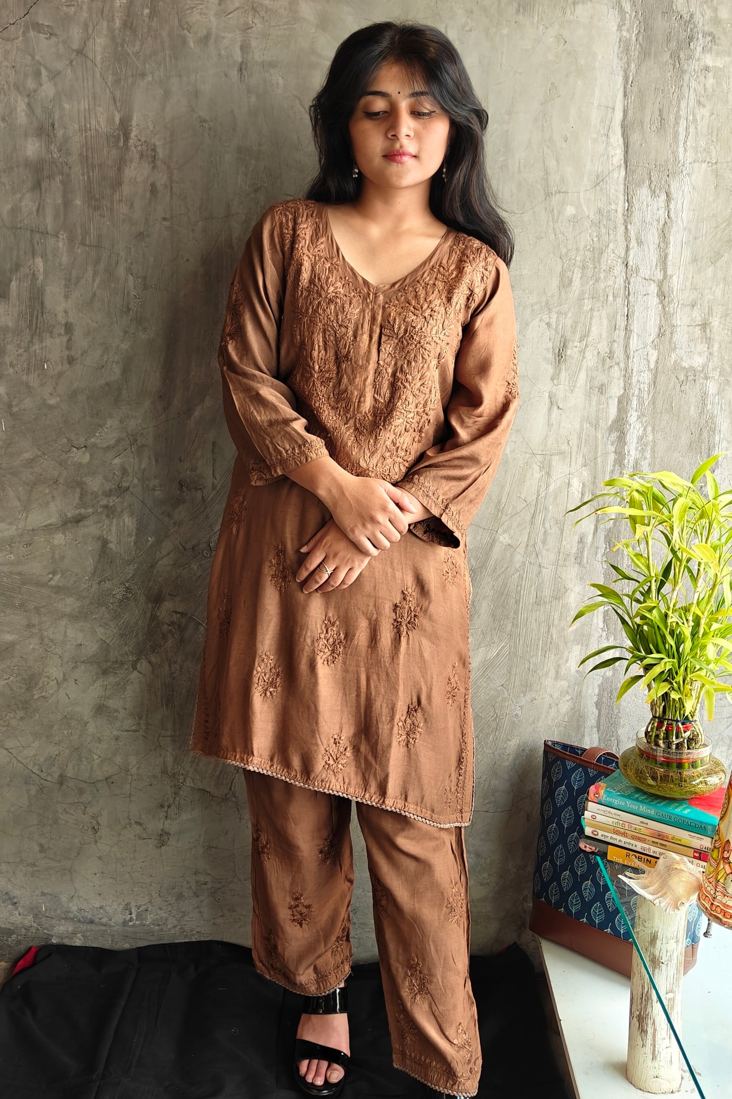 Chocolate Brown Silk Co-ord Set.
