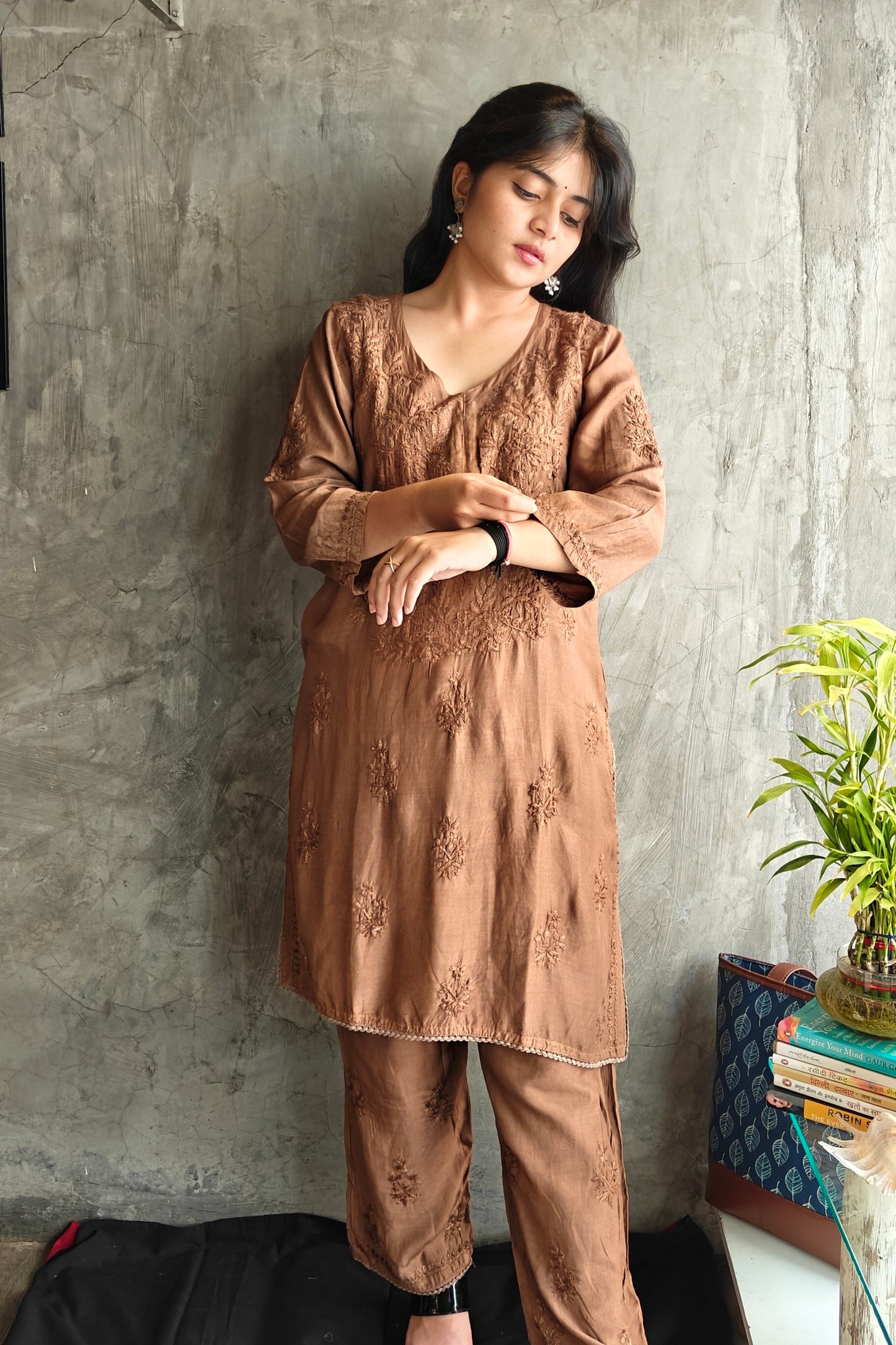 Chocolate Brown Silk Co-ord Set.