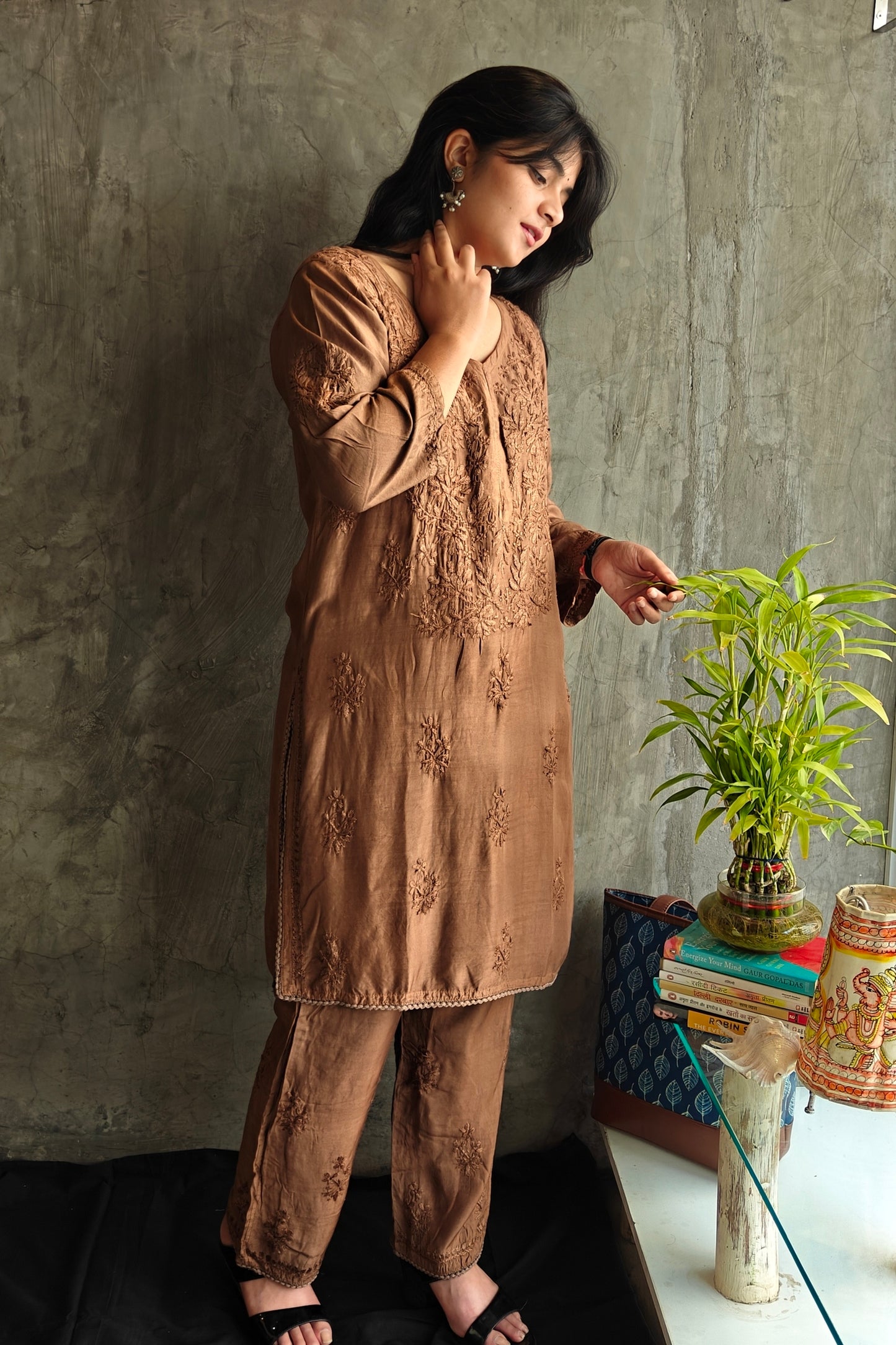 Chocolate Brown Silk Co-ord Set.