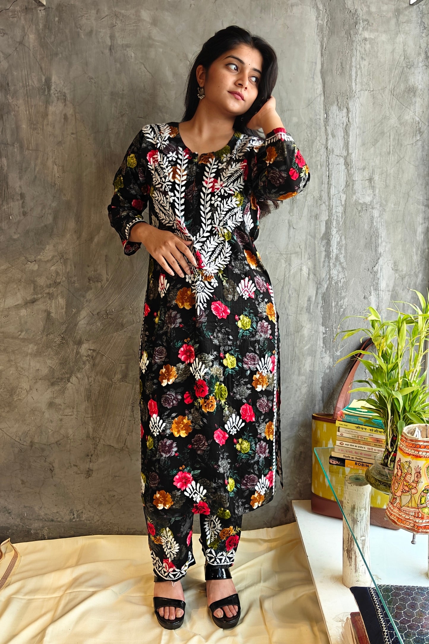 Black Pink-Yellow Floral Long Co-ord Set