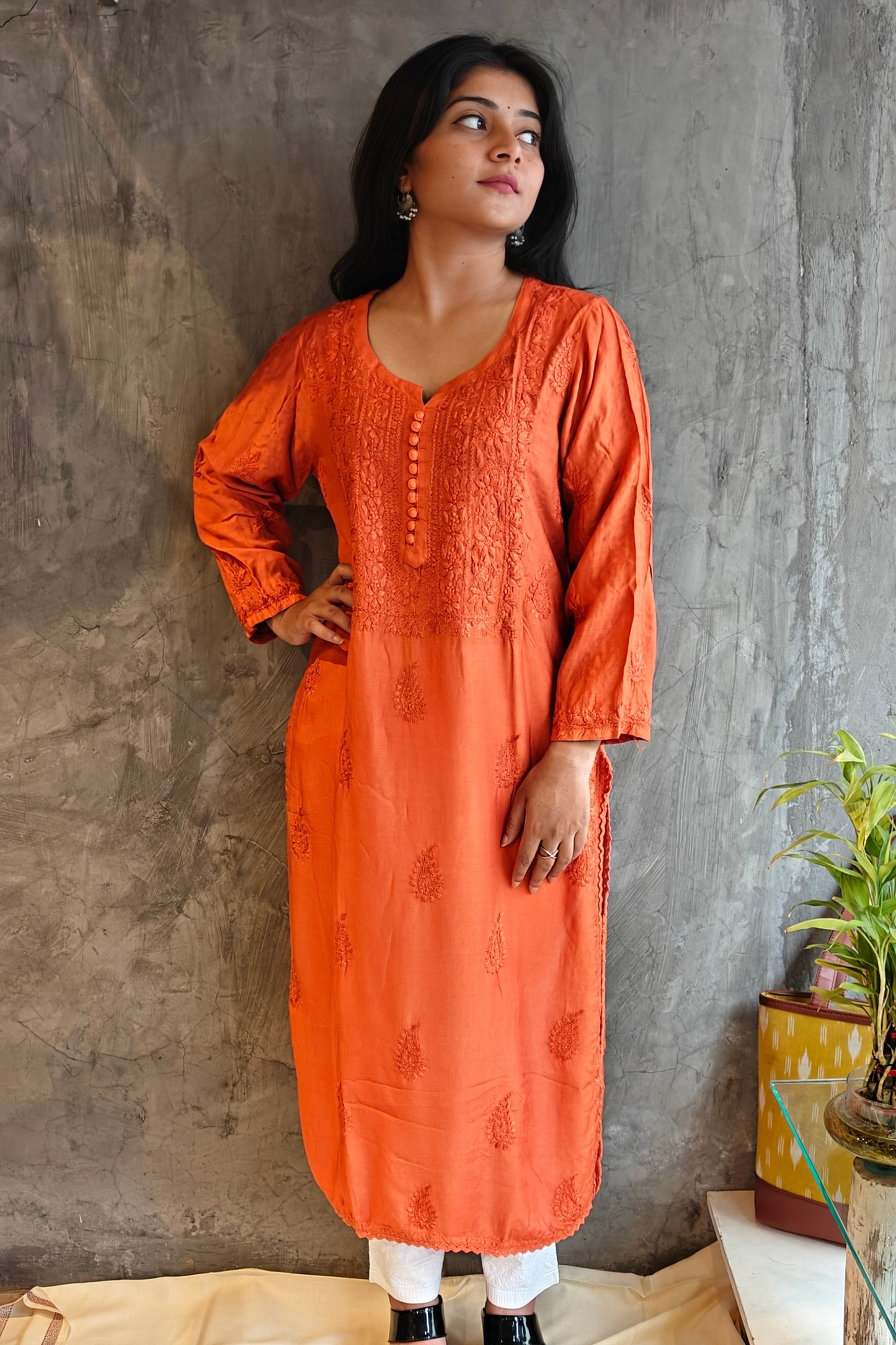 Rust Pure Silk long Kurti