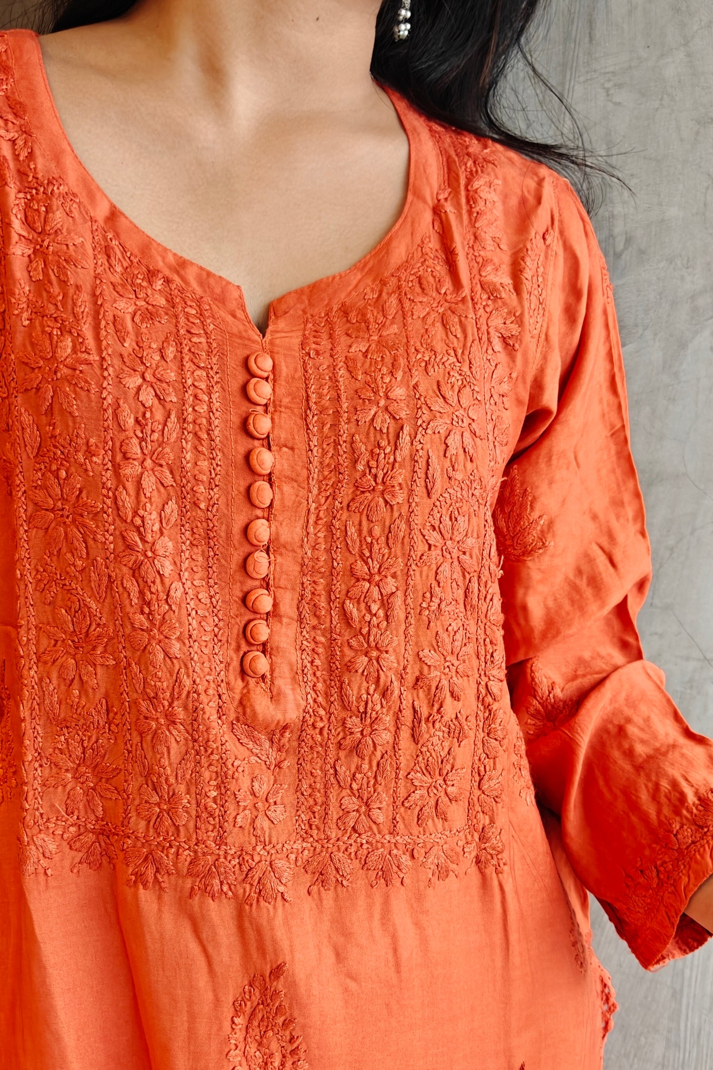 Rust Pure Silk long Kurti