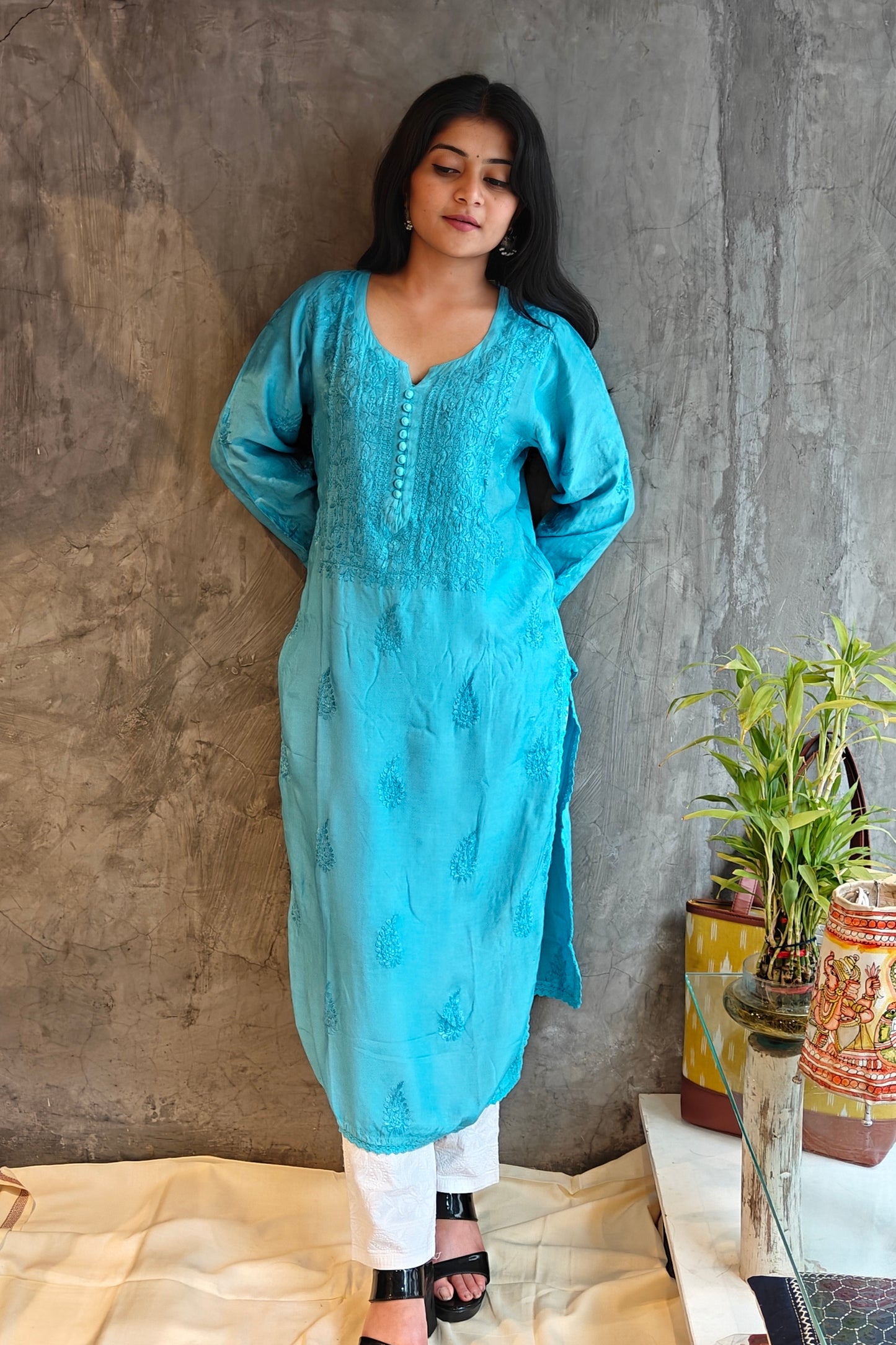 Sky Blue Pure Silk Long kurti