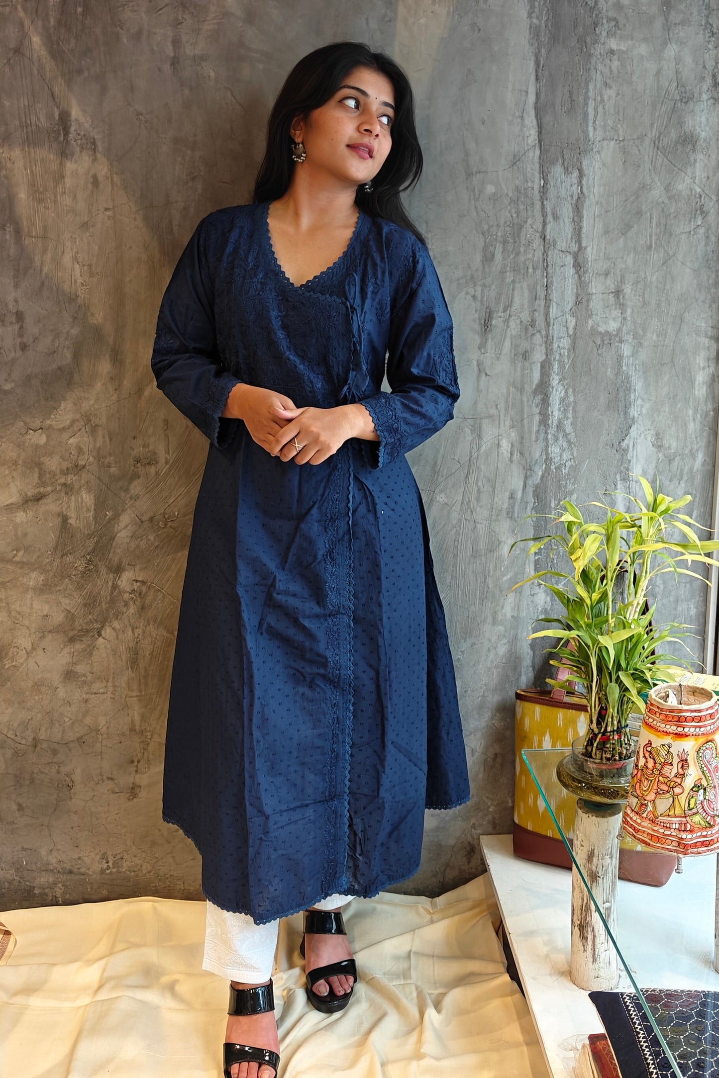 Nevi Blue Long A-line Chilankari