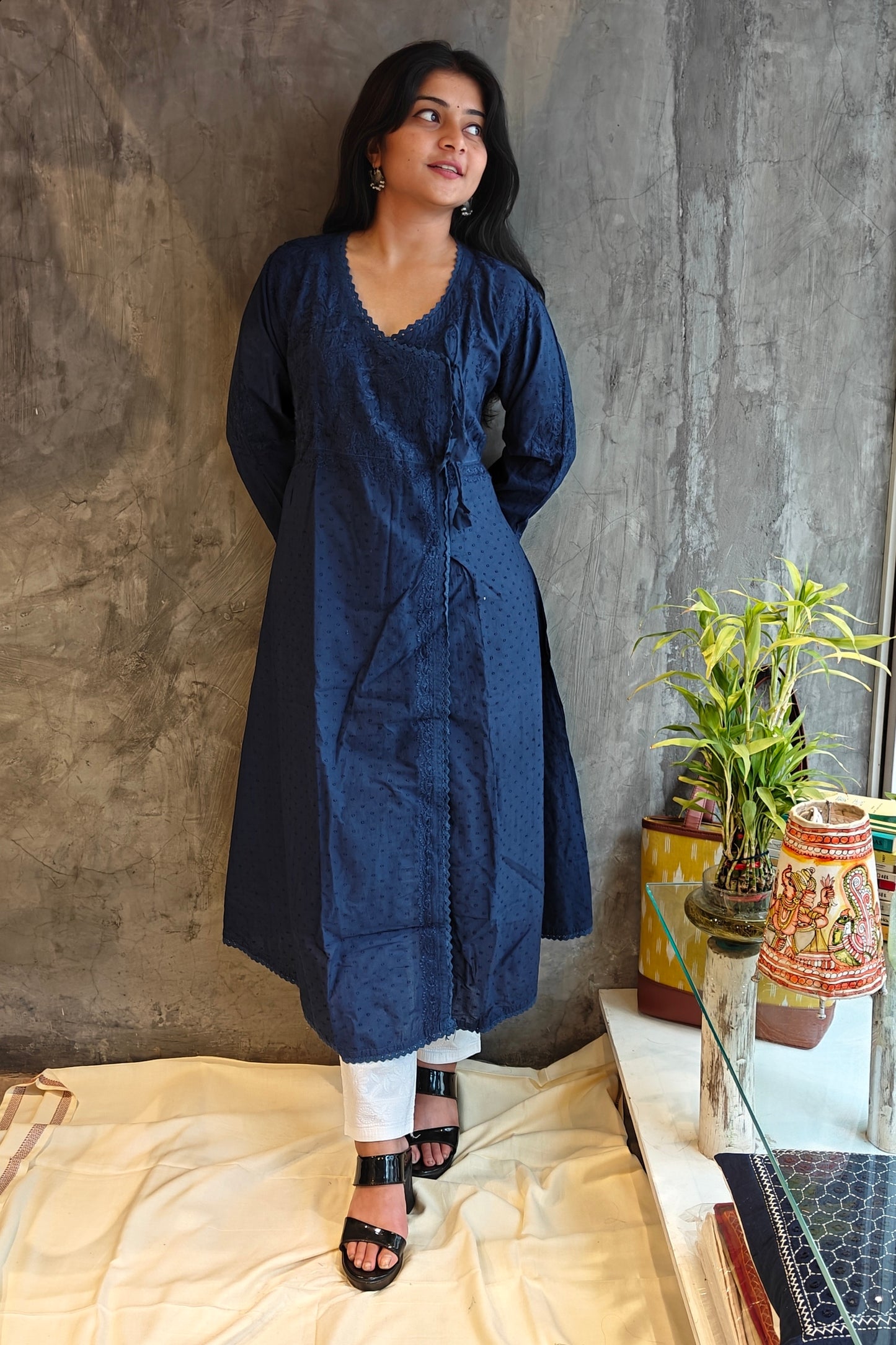 Nevi Blue Long A-line Chilankari