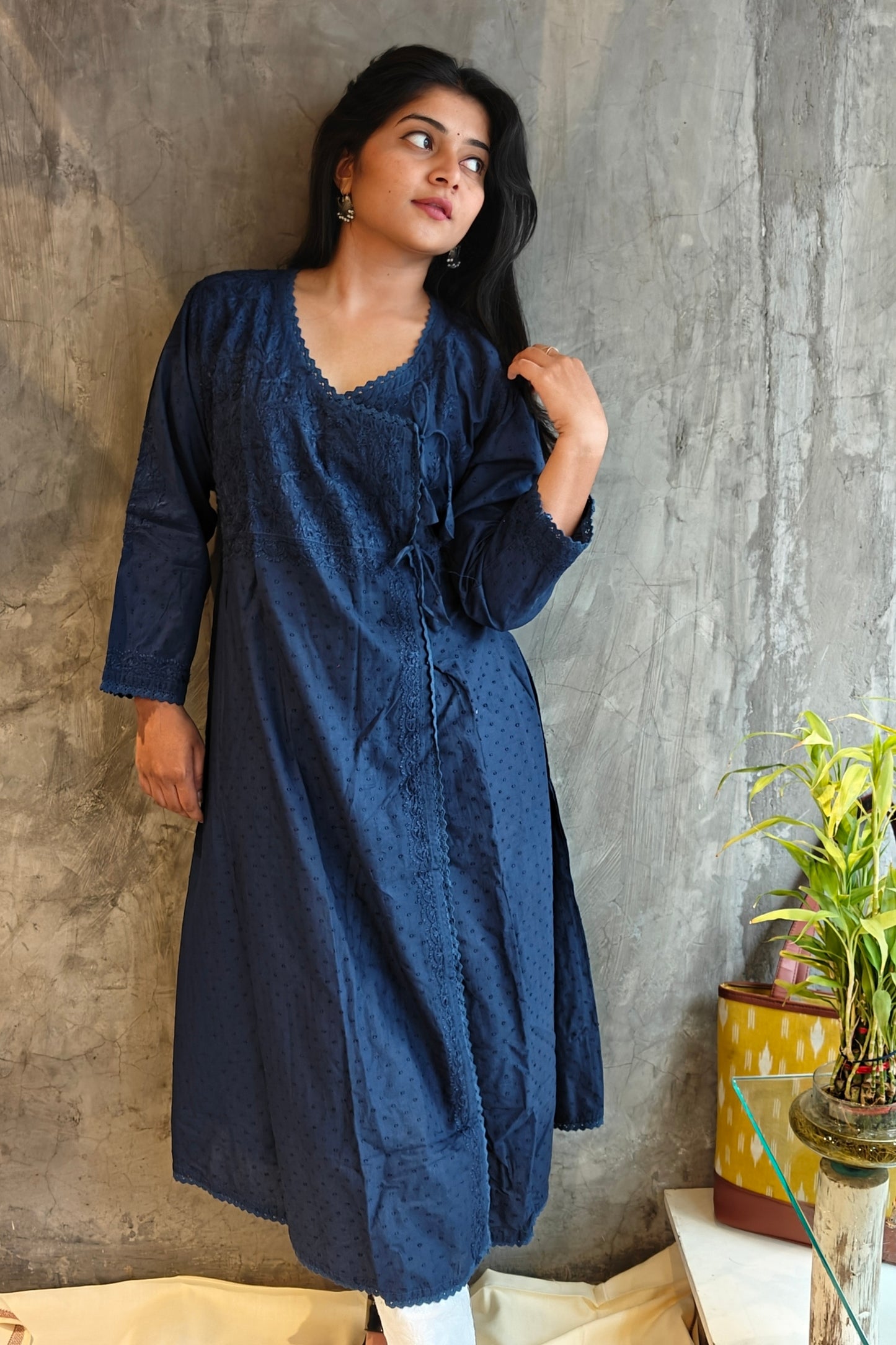 Nevi Blue Long A-line Chilankari