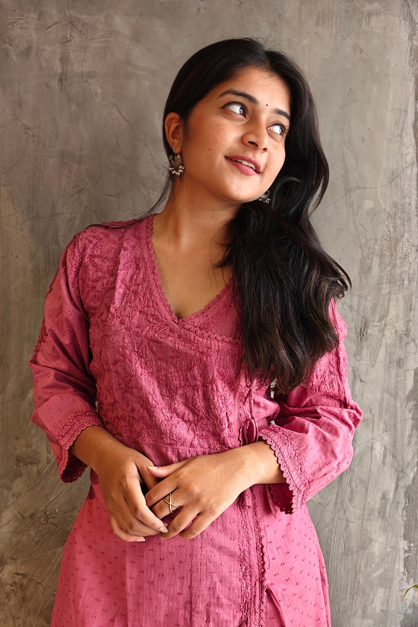 Old Pink A-Line Chikankari Kurta - Loomkar Raipur Handloom