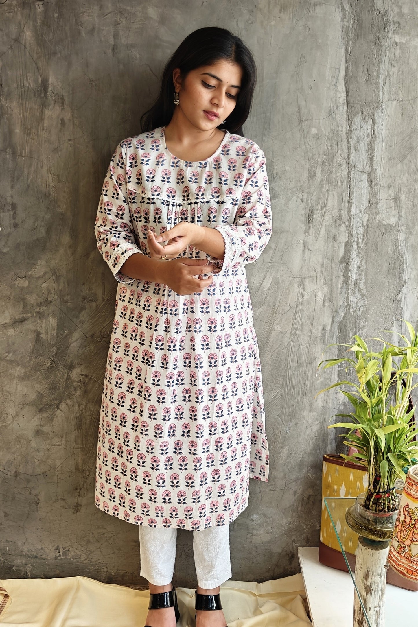 White Butta Jaipuri Block Print Kurti