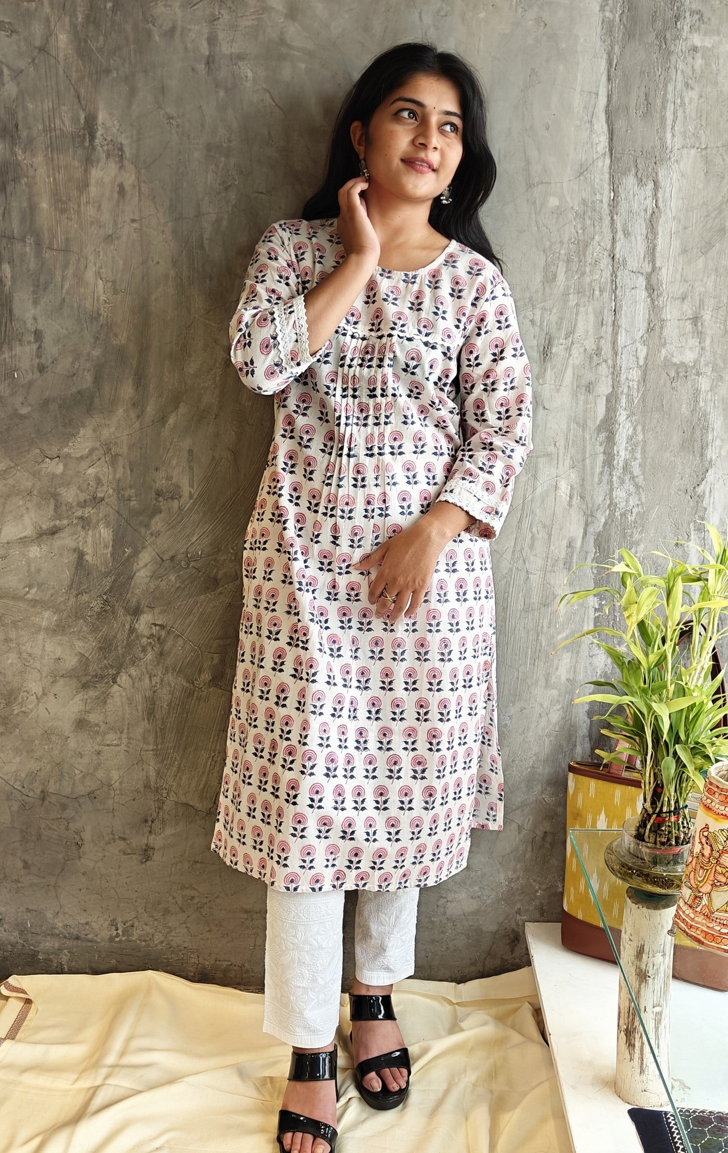 White Butta Jaipuri Block Print Kurti