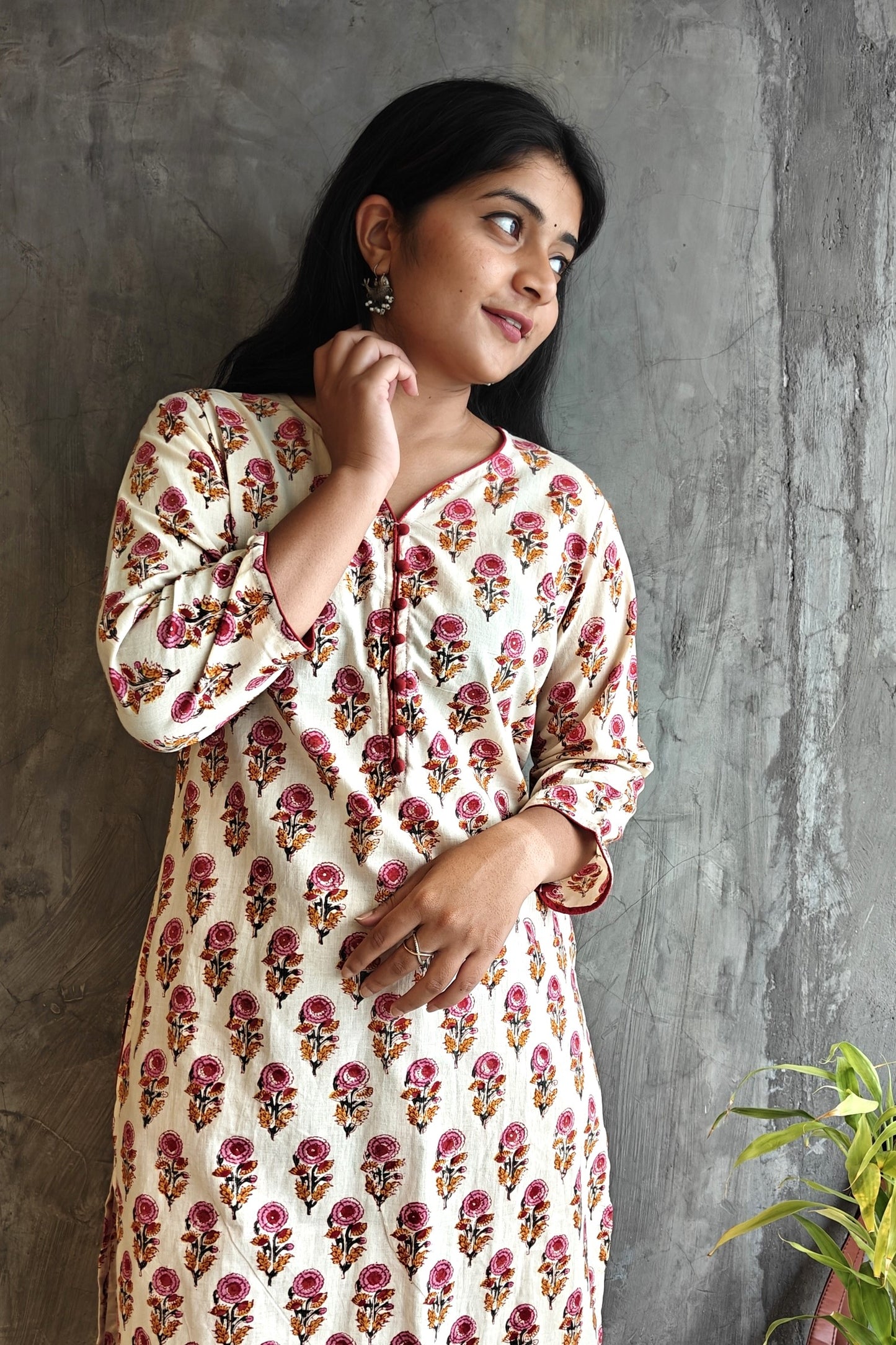 Beige Rust Butta Bagru Block Print Kurti