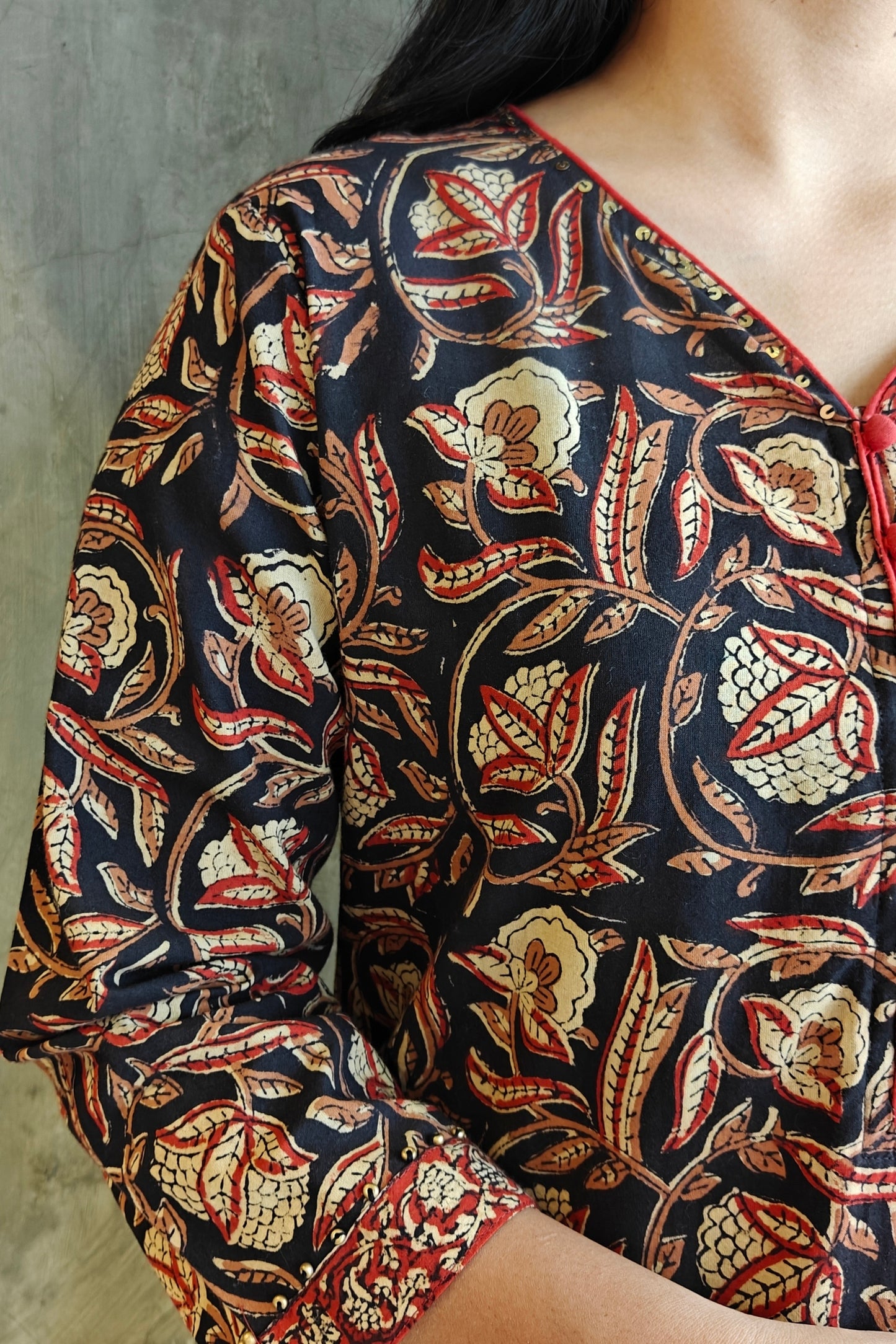 Black Floral Bagru Block Print Kurti