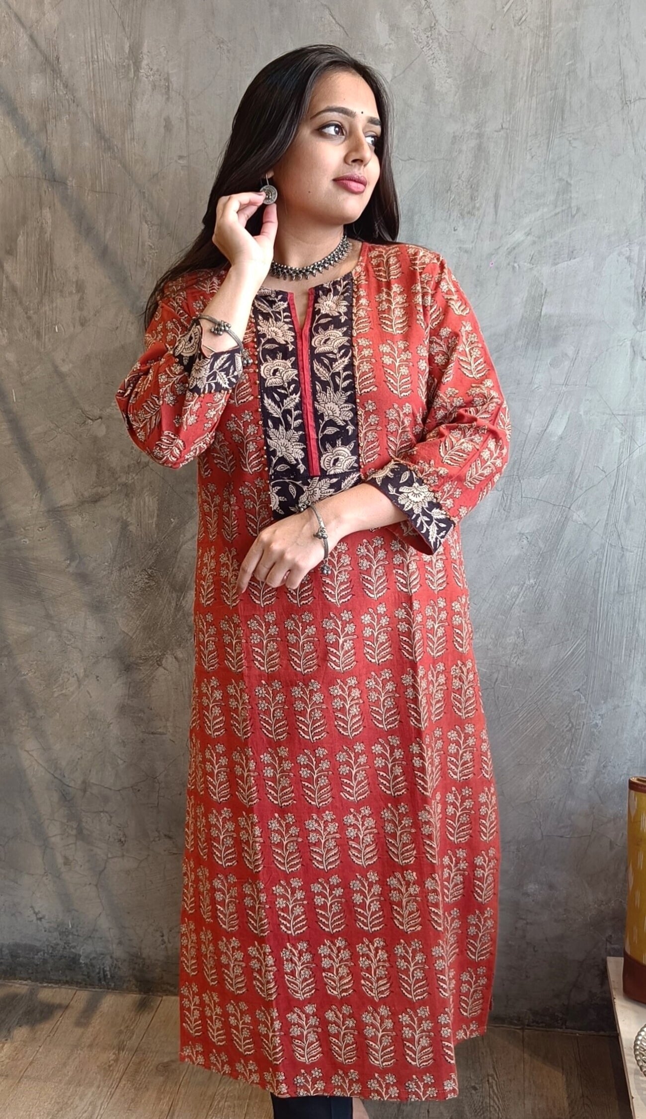 Rust Bagru Block Print Kurti