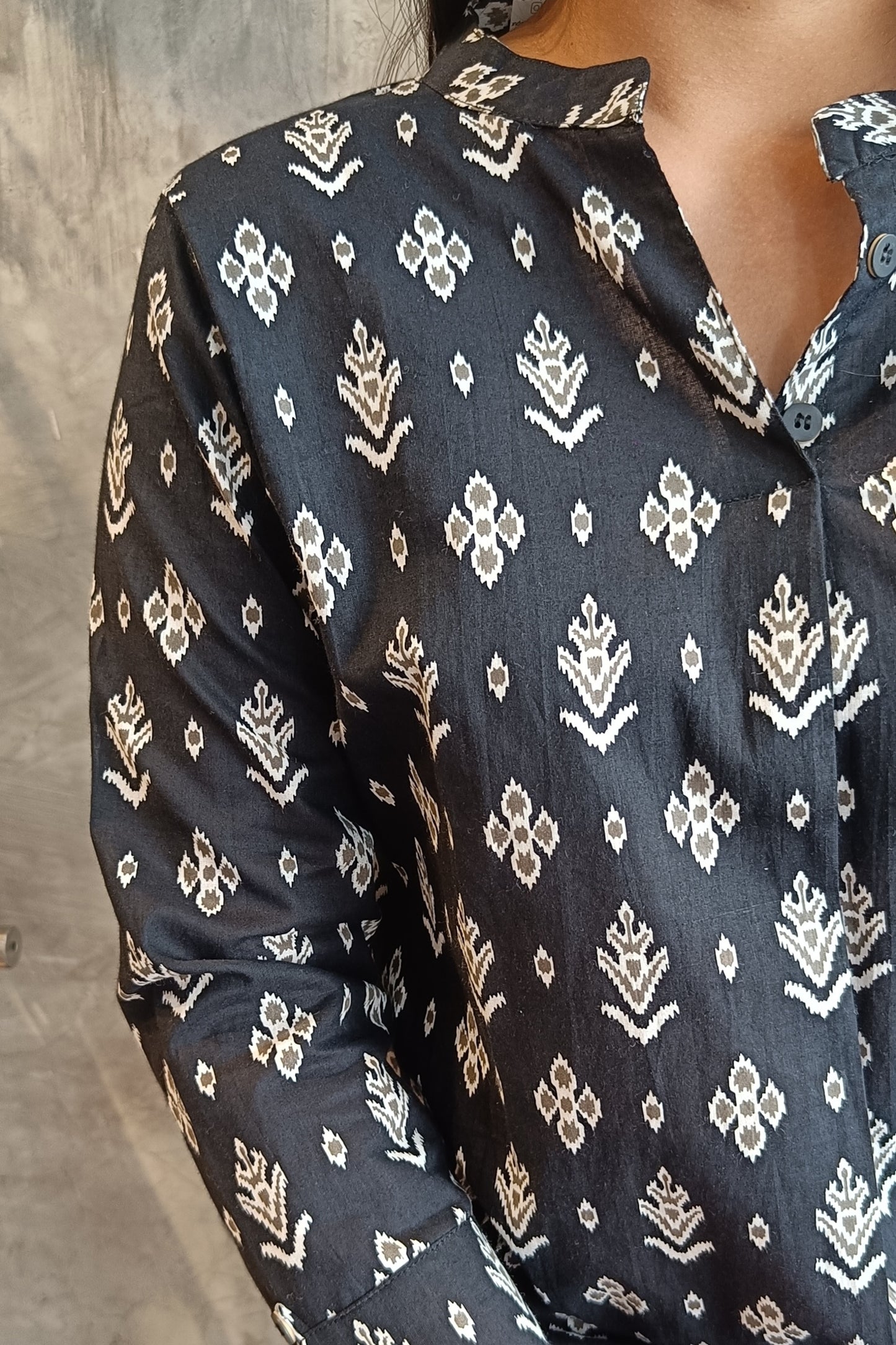 Black ikat Print Short Top