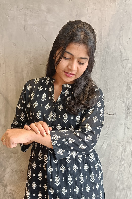 Black ikat Print Short Top