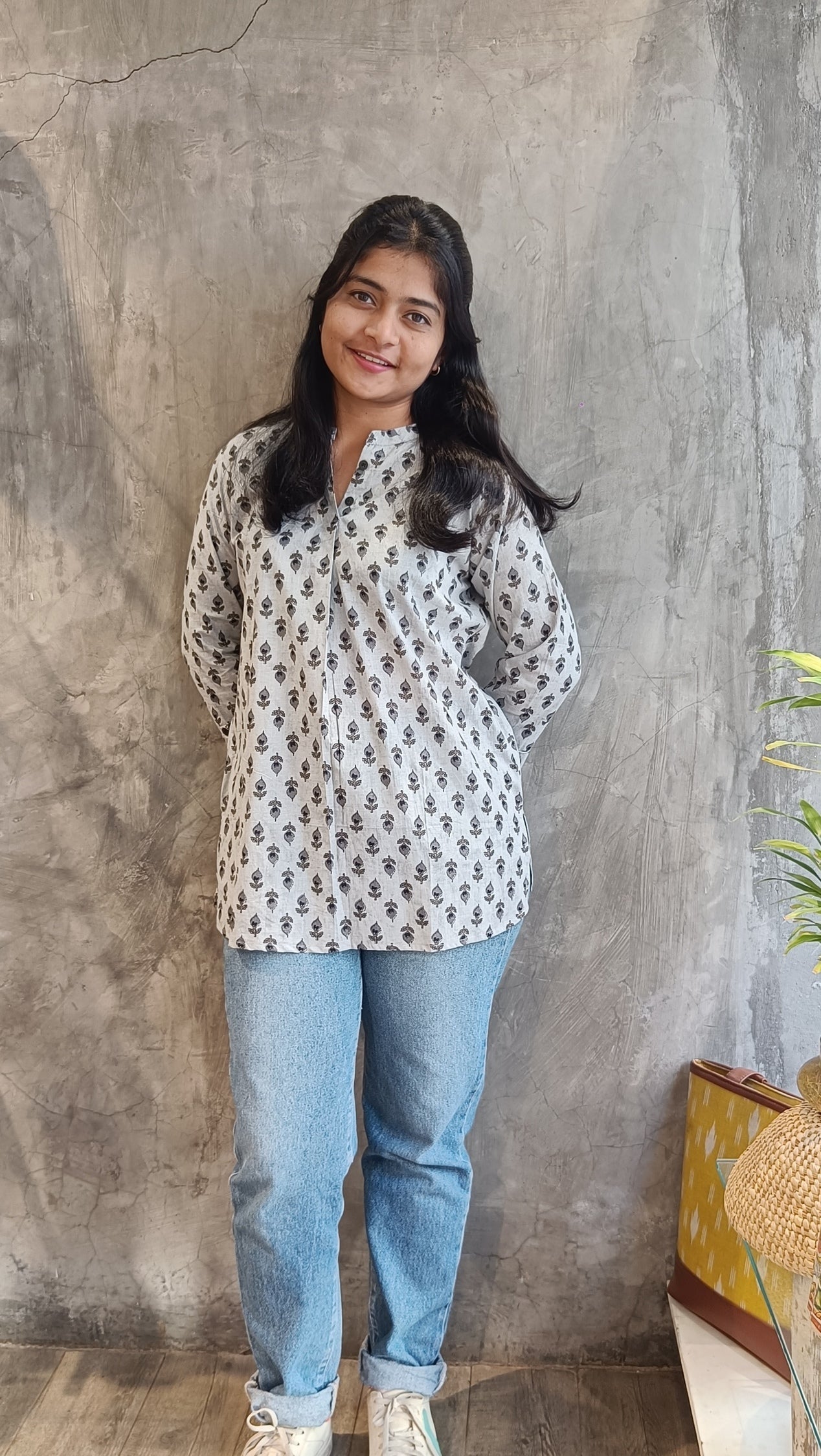 White Butti Printed Short Top.