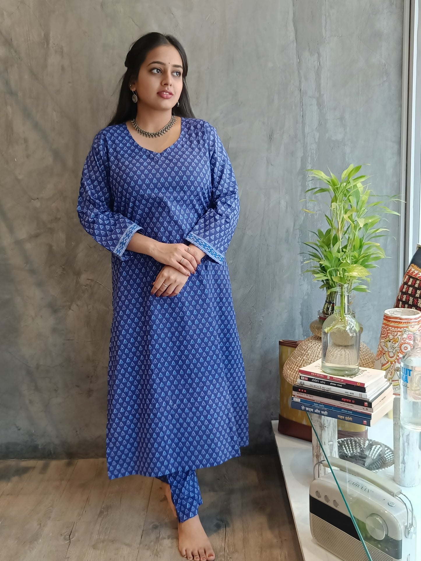 Blue small Ikat buta Co-ord Set.