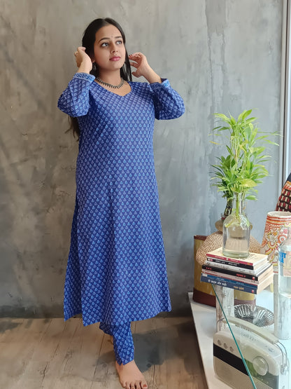 Blue small Ikat buta Co-ord Set.