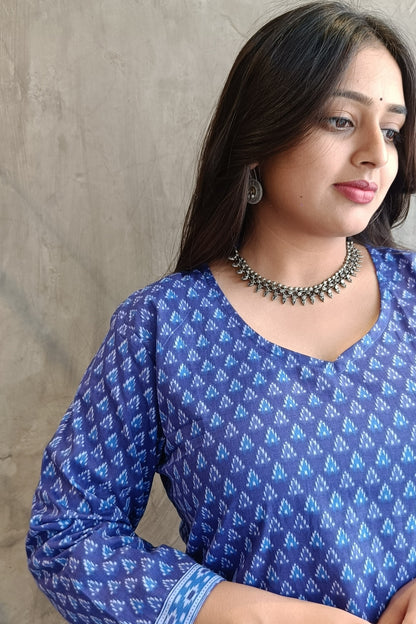 Blue small Ikat buta Co-ord Set.