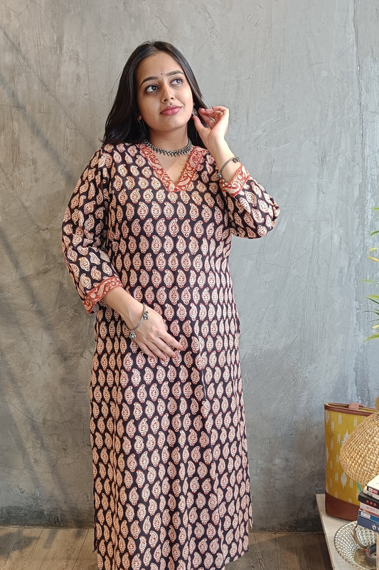 Black Block Print Bagru Kurti