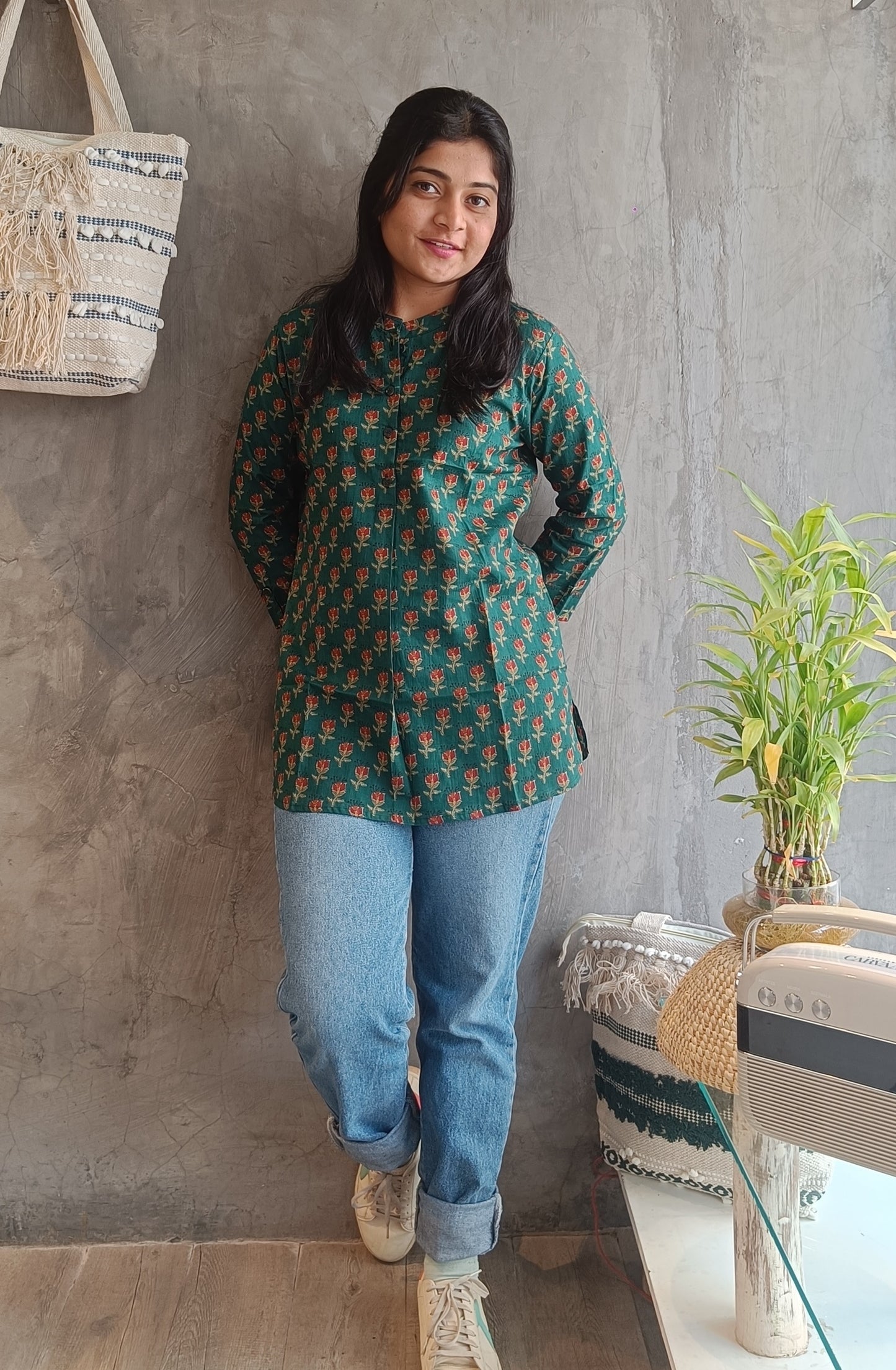 Green Buta Plated Short Top