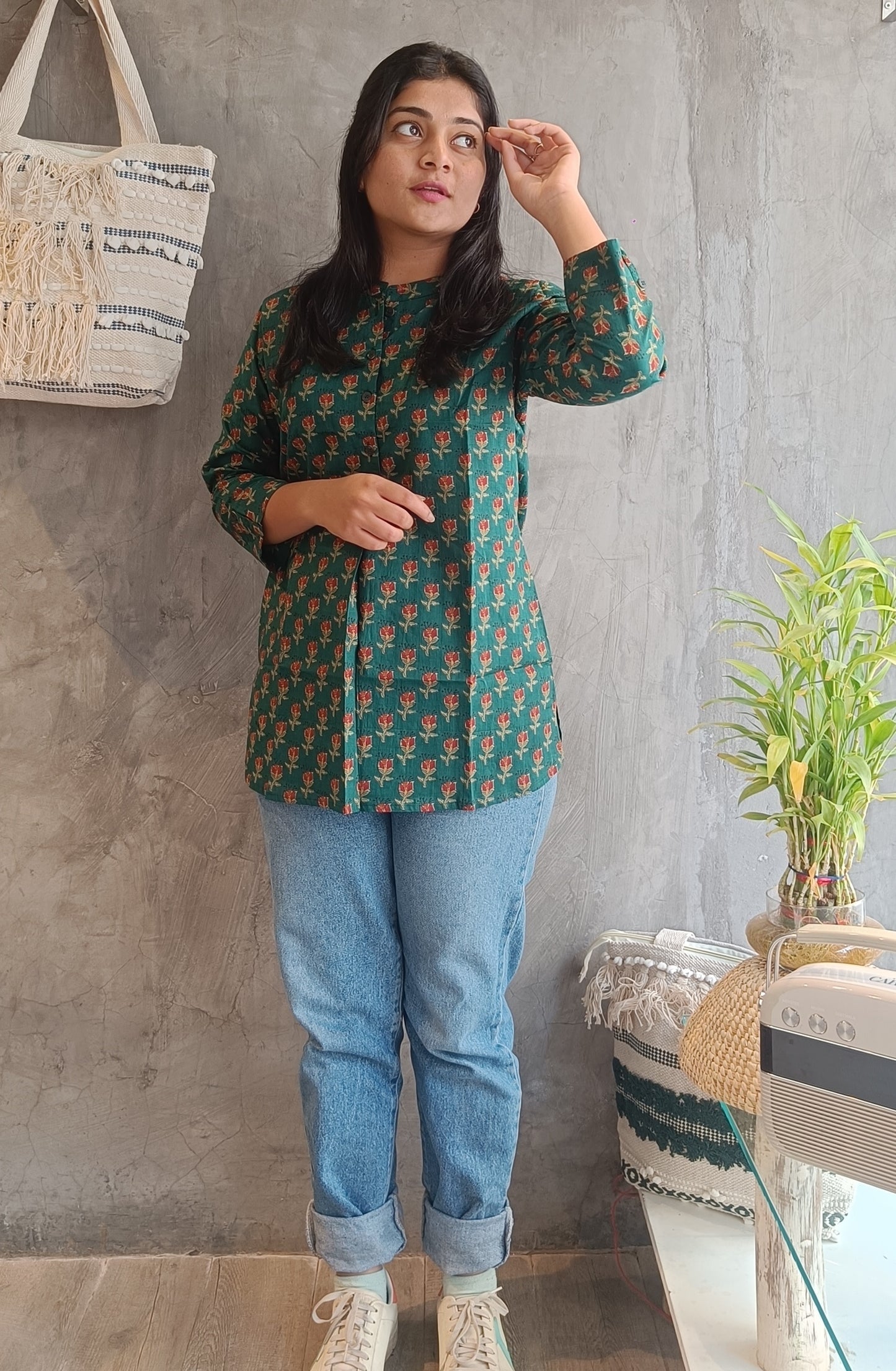 Green Buta Plated Short Top