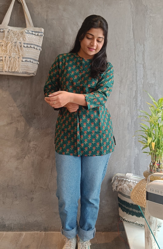 Green Buta Plated Short Top