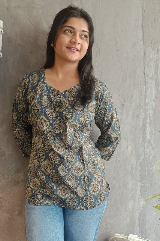 Blue Ajrakh Short top