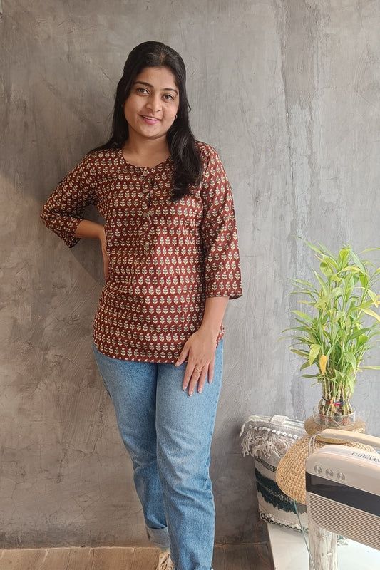 Brown Leaf Short Top