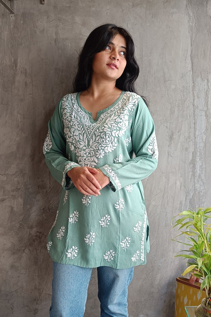 Mint Green Chikankari Short Top