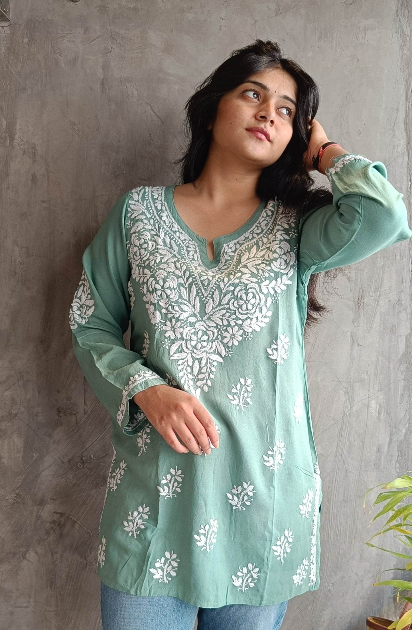 Mint Green Chikankari Short Top