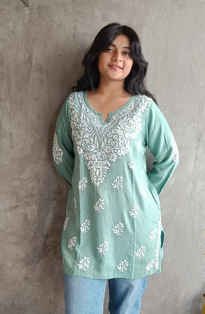 Mint Green Chikankari Short Top