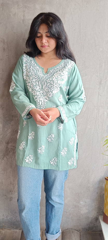 Mint Green Chikankari Short Top