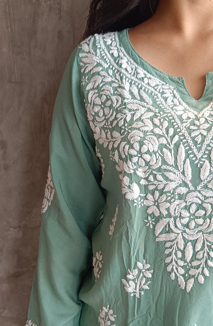 Mint Green Chikankari Short Top
