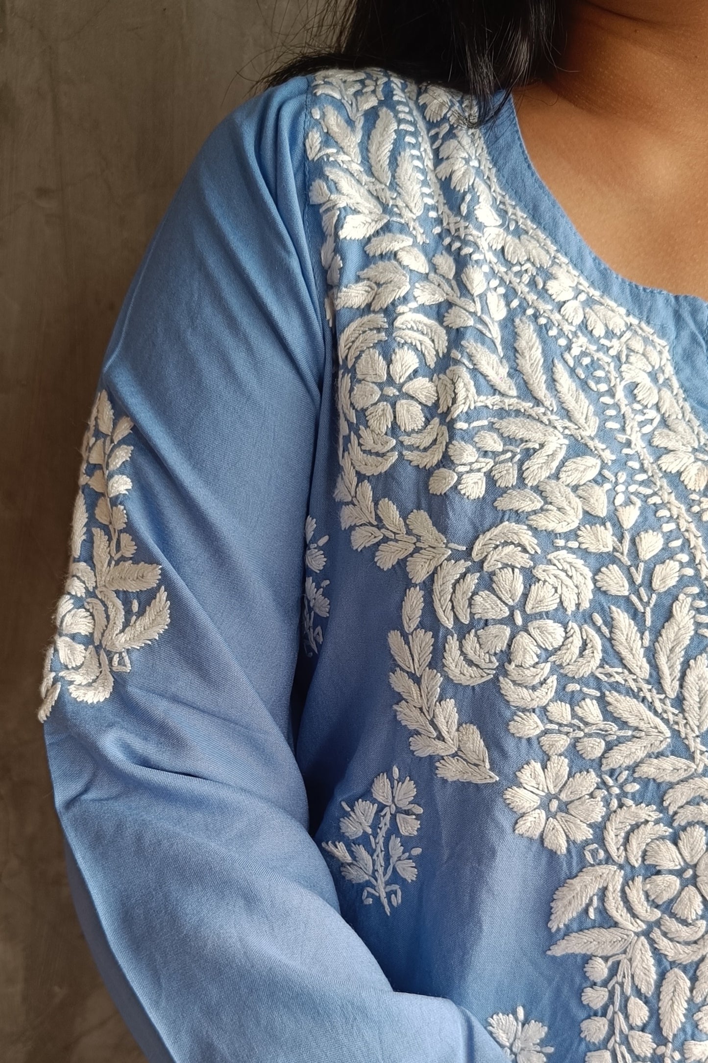 Ice Blue Chikankari Short Top