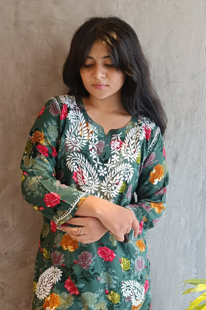 Green Floral Chikankari Short Co-ord Set