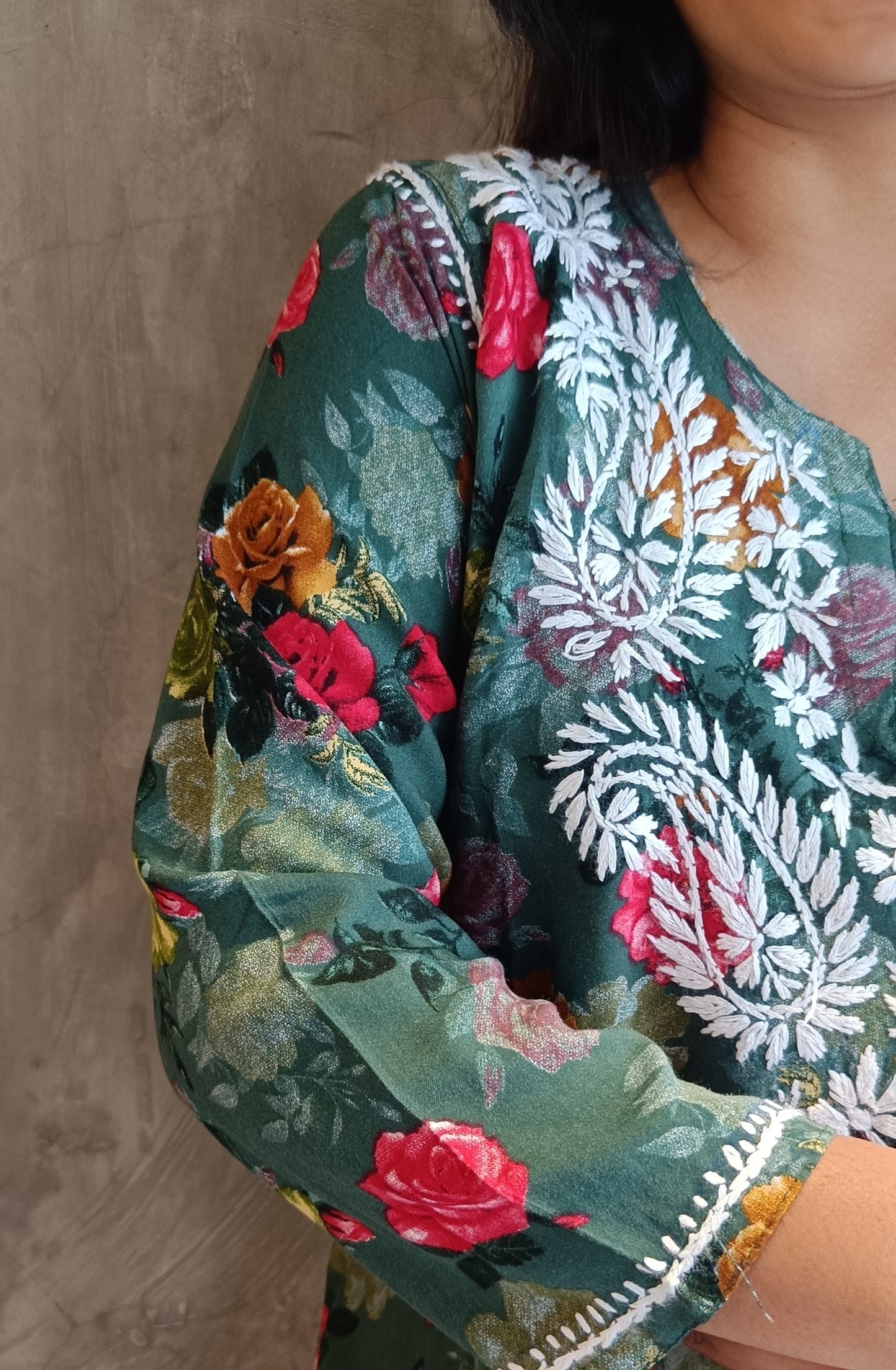 Green Floral Chikankari Short Co-ord Set