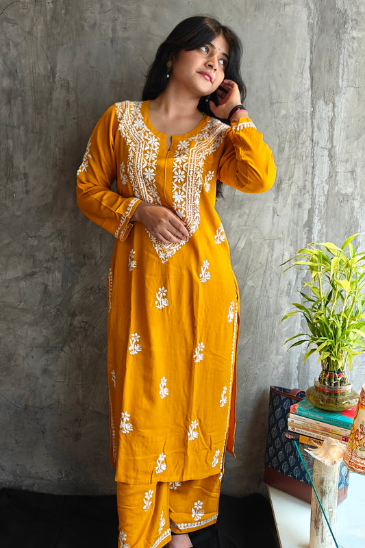Musterd Yellow Chikankari Co-or Set