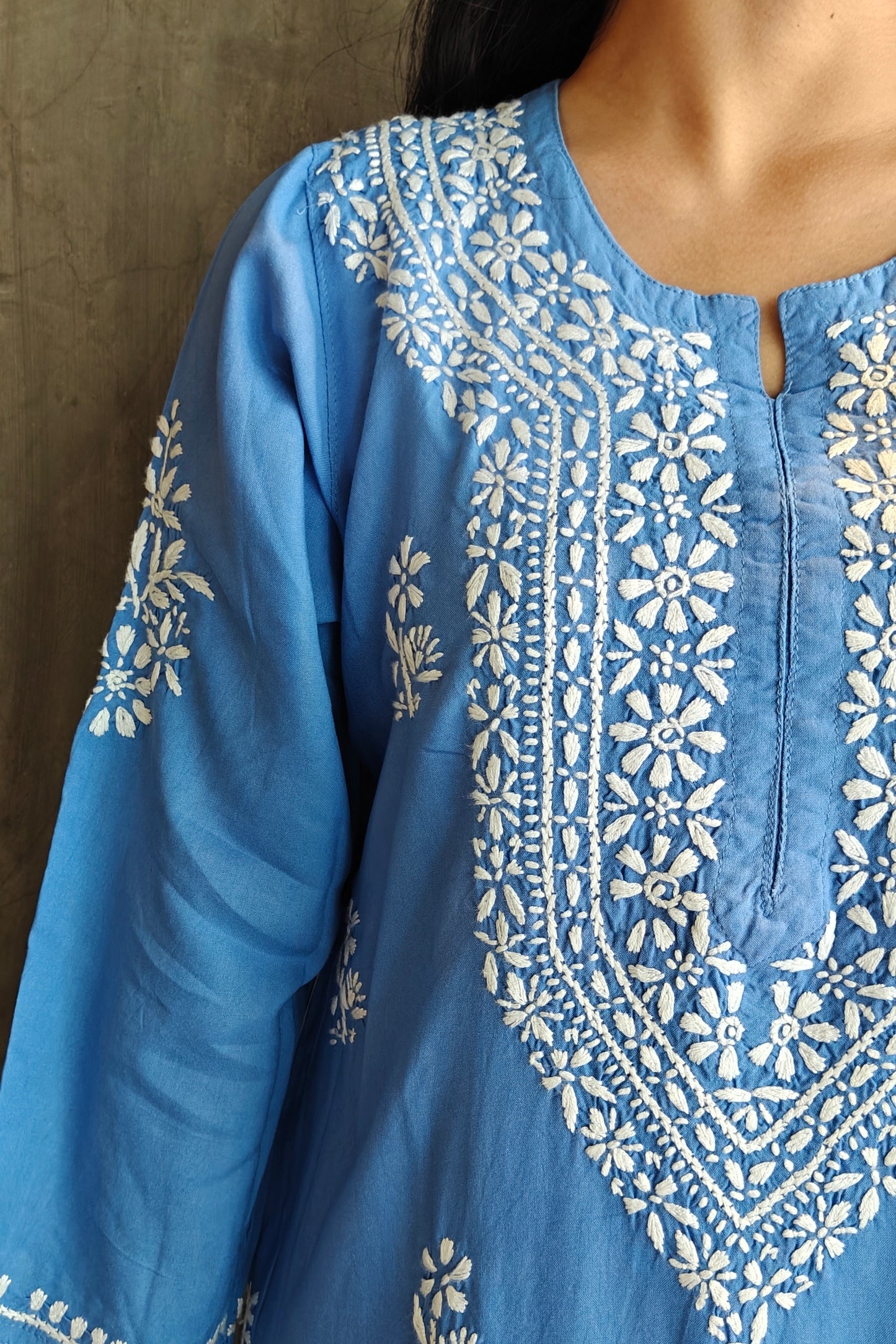 Denim Blue Chikankari Long Co-ord Set