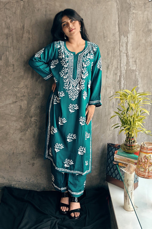 Teal Blue Chikankari Co-oed Set
