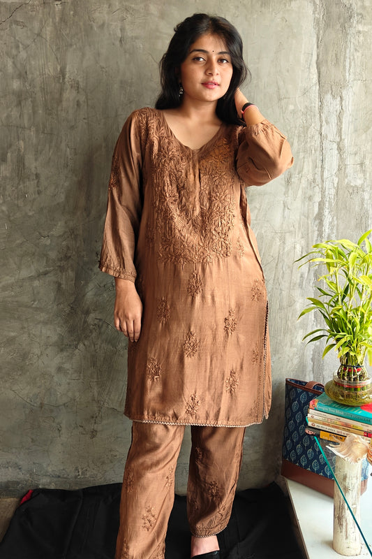Chocolate Brown Silk Co-ord Set.