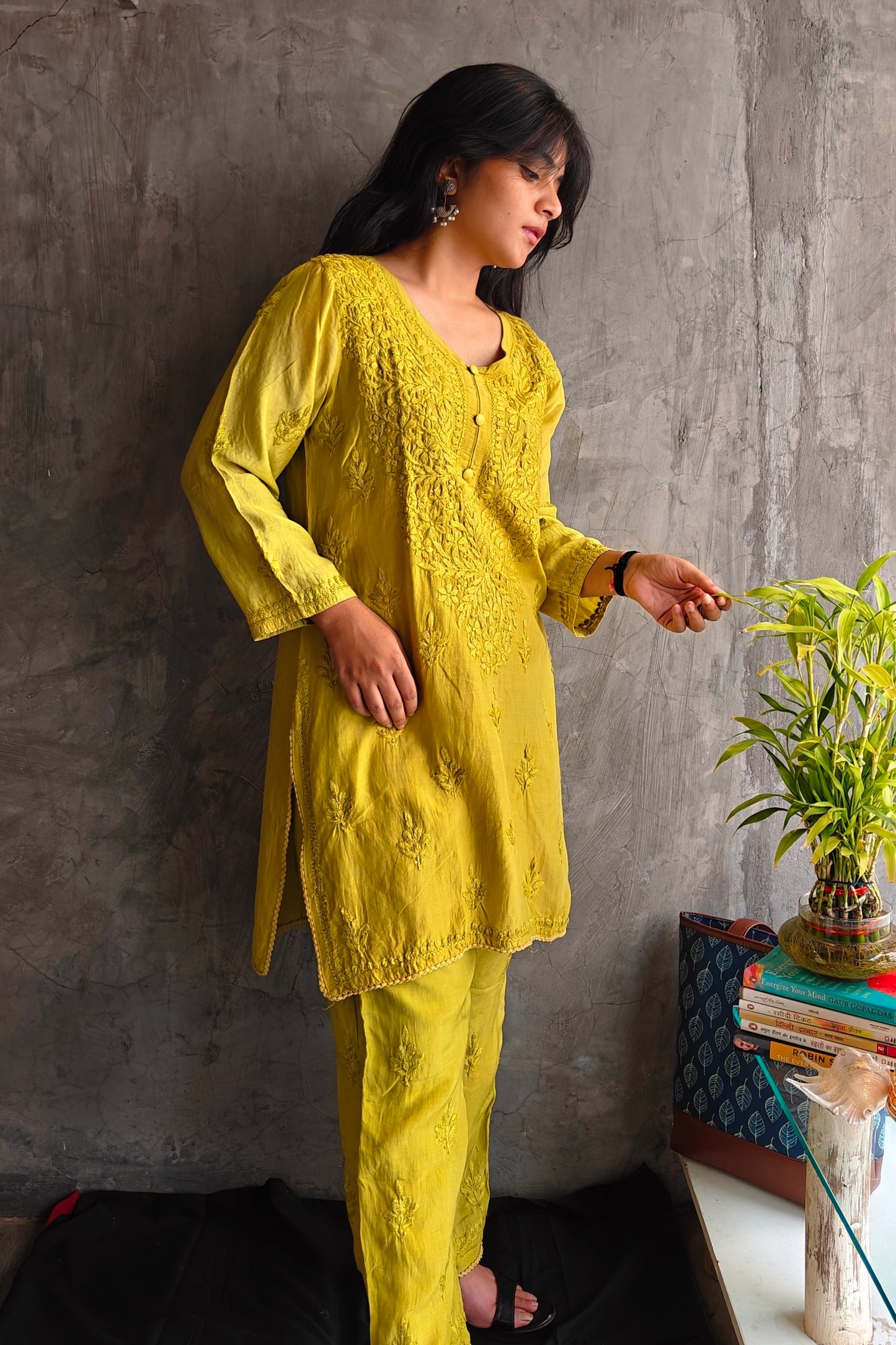 Yellowish Green Silk Co-ord Set